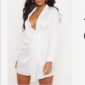 NWOT Satin White Dress, Size 6, Button Detail